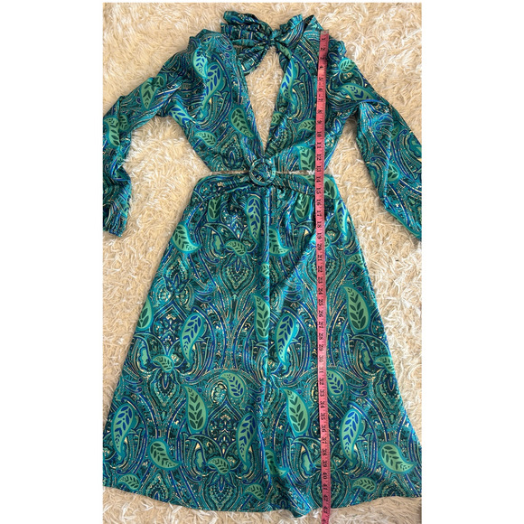 Sunday Up Women's Sz M Blue Multicolor Paisley Backless Halter Midi Dress #0325 - Picture 10 of 13